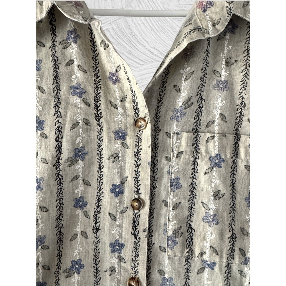 Vintage Paradise Bay Women 2X Floral Stripe Button Up Shirt Lightweight Boho